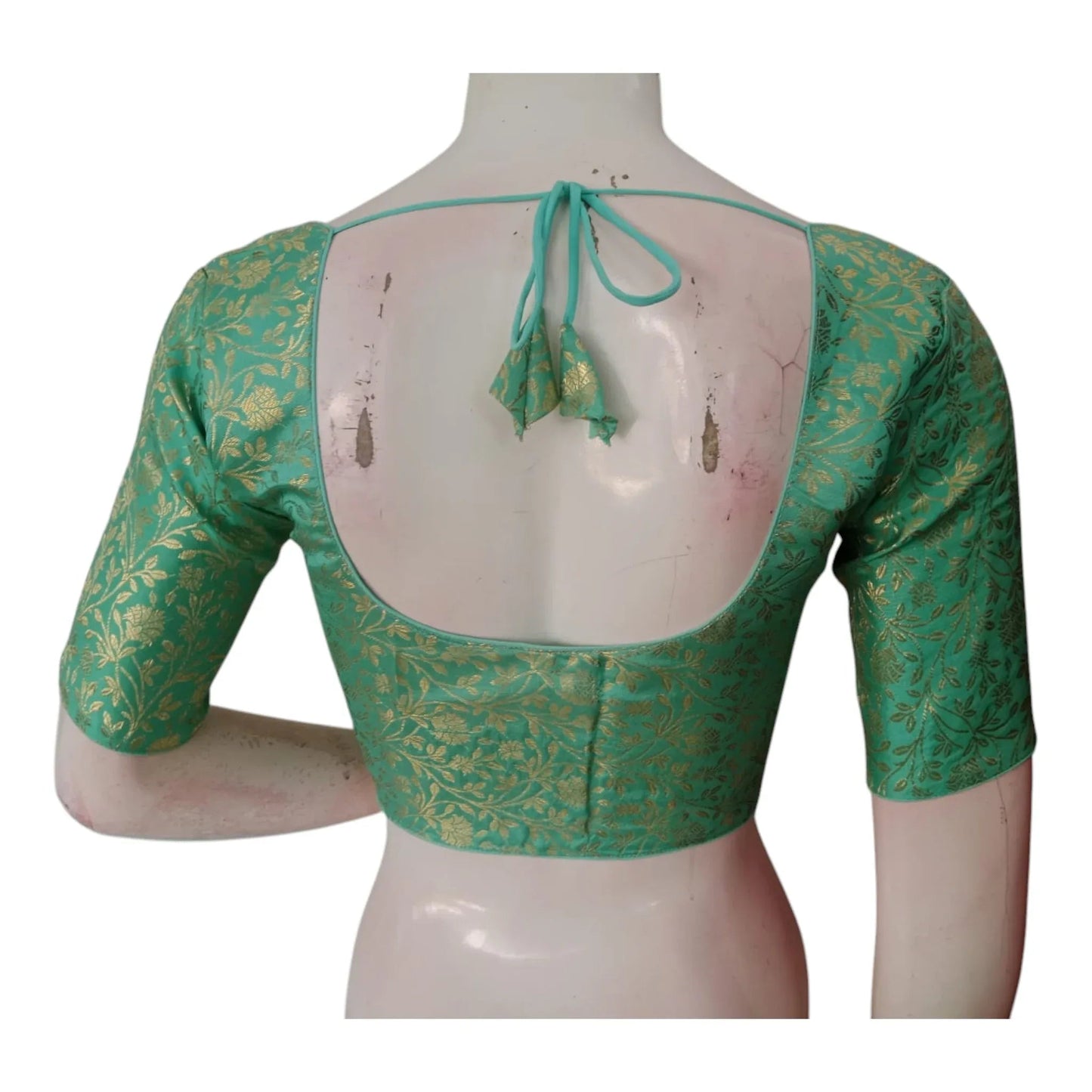 Light Spring Green Color Brocade Silk Blouse - Ready to Wear - D3blouses