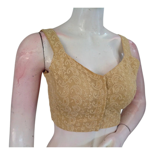 Luxe Gold Chikankari Spaghetti Strap Designer Readymade Saree Blouse - D3blouses