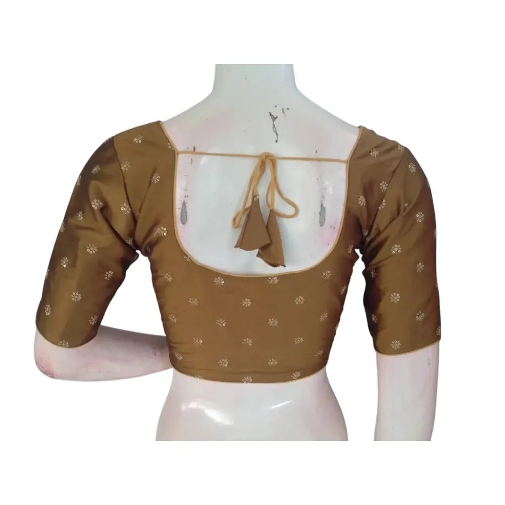 Luxurious Dark Mustard Gold Semi-Silk Butta Embroidery Readymade Blouse - D3blouses