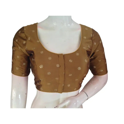 Luxurious Dark Mustard Gold Semi-Silk Butta Embroidery Readymade Blouse - D3blouses