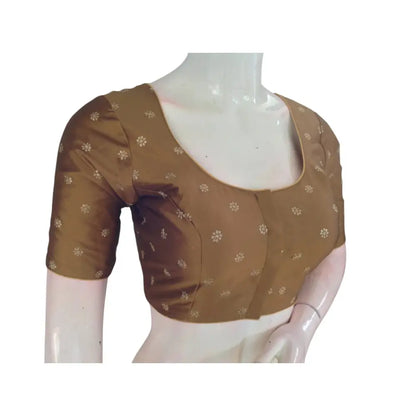 Luxurious Dark Mustard Gold Semi-Silk Butta Embroidery Readymade Blouse - D3blouses
