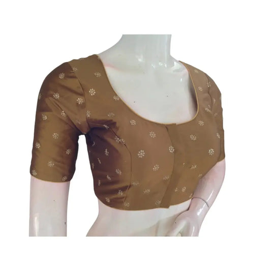 Luxurious Dark Mustard Gold Semi-Silk Butta Embroidery Readymade Blouse - D3blouses