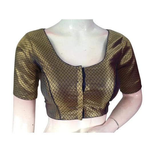 Luxurious Navy Blue Silk Brocade Blouse - Elegance Redefined - D3blouses