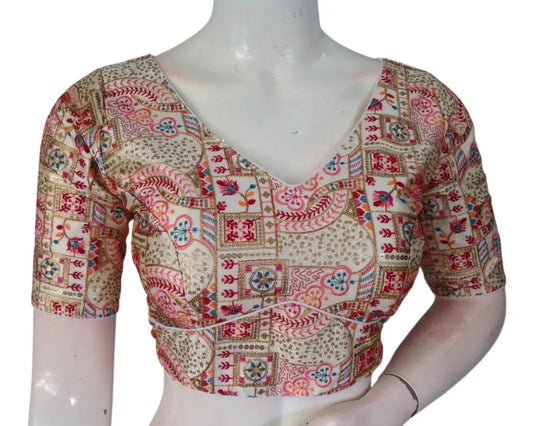 Luxurious Off-White Semi-Silk Blouse with Detailed Multi-Thread Embroidery - D3blouses