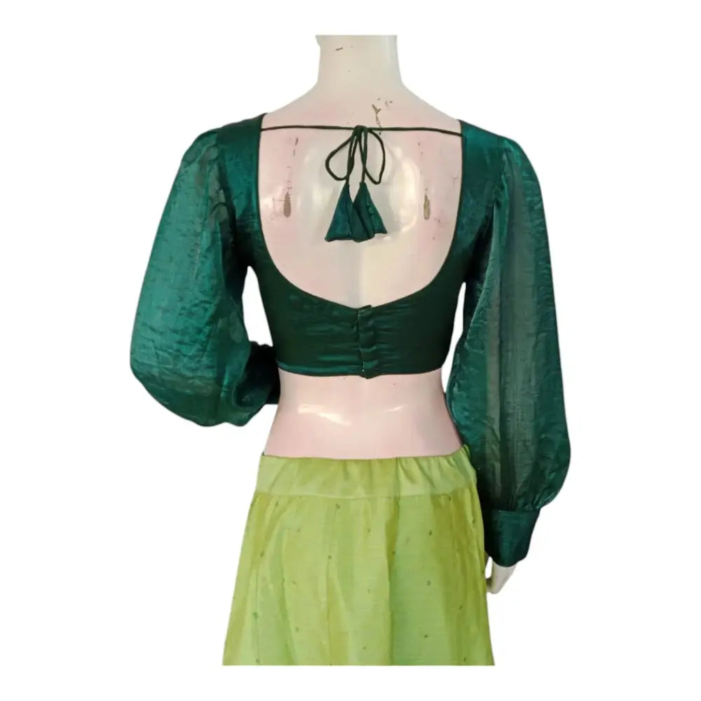 Luxurious Teal Green Organza Balloon Sleeve Blouse | Wedding Guest Outfit - D3blouses