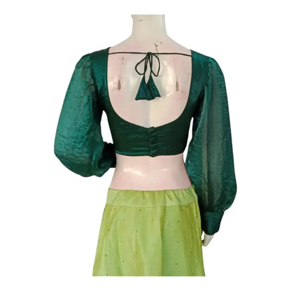 Luxurious Teal Green Organza Balloon Sleeve Blouse | Wedding Guest Outfit - D3blouses