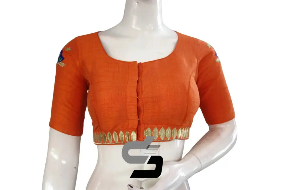 Luxury Indulgence: Orange High Neck Embroidered Blouses - D3blouses