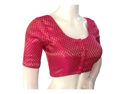Magenta Color Brocade Silk Readymade Saree Blouse, Indian Saree Blouse - D3blouses