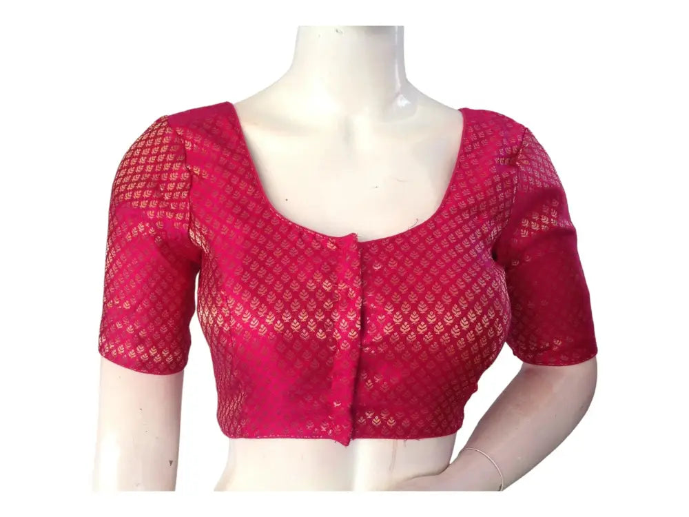 Magenta Color Brocade Silk Readymade Saree Blouse, Indian Saree Blouse - D3blouses