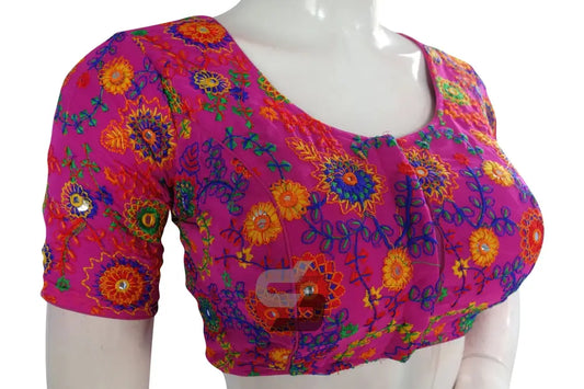 Magenta Color Multi Thread Embroidery Readymade Blouse - D3blouses