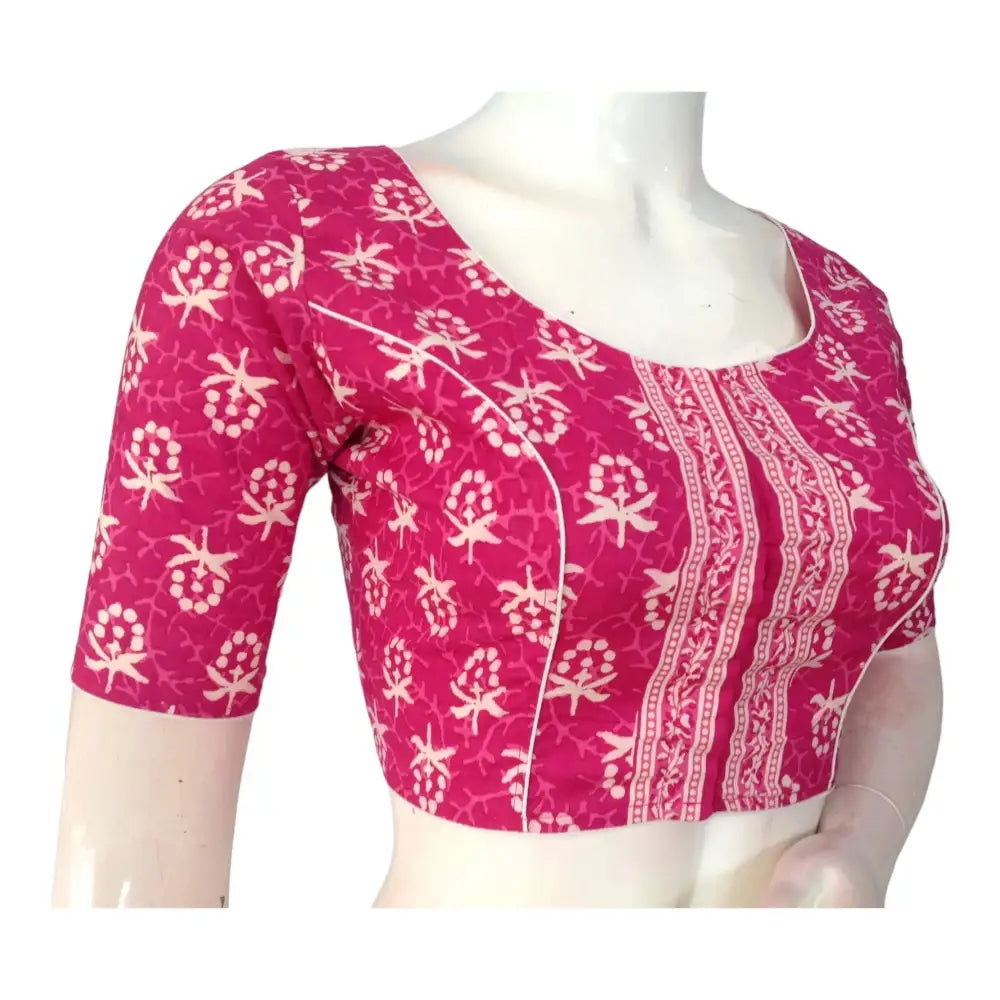 Magenta High Neck Cotton Blouse | Stylish Indian Ethnic Wear - D3blouses