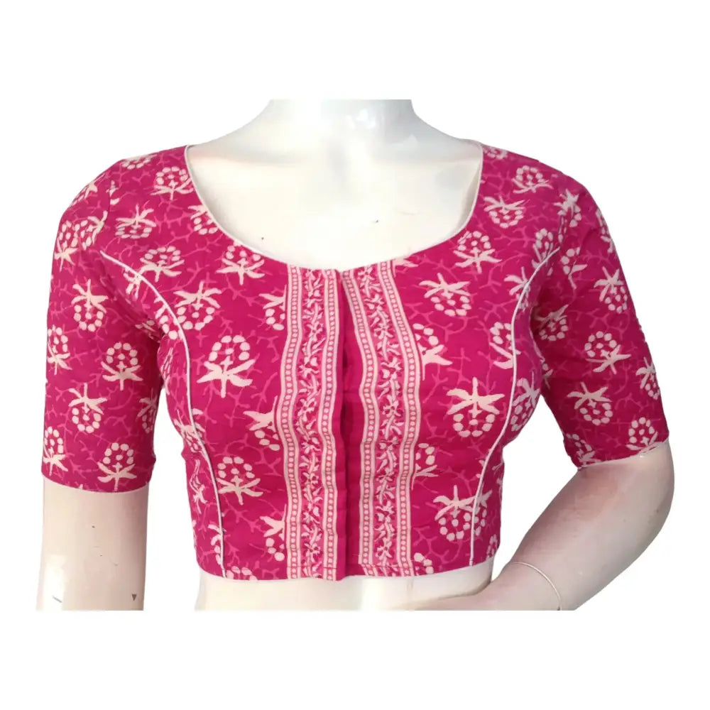 Magenta High Neck Cotton Blouse | Stylish Indian Ethnic Wear - D3blouses