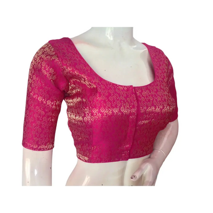 Magenta Magic: Readymade Brocade Silk Saree Blouse - D3blouses