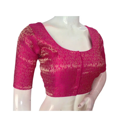 Magenta Magic: Readymade Brocade Silk Saree Blouse - D3blouses