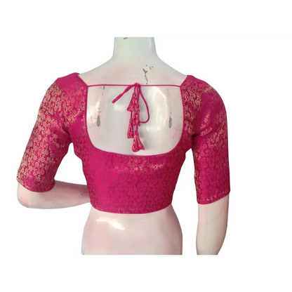 Magenta Magic: Readymade Brocade Silk Saree Blouse - D3blouses
