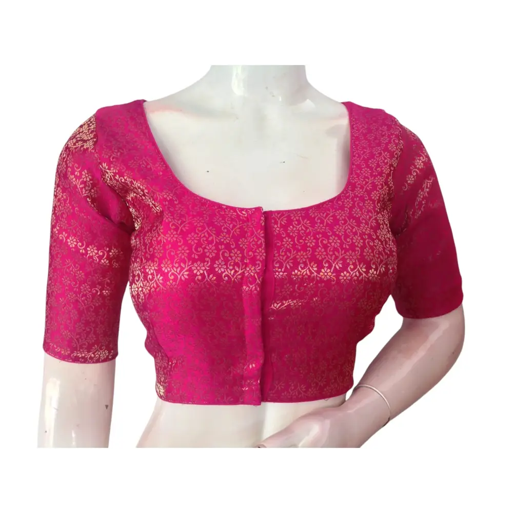 Magenta Magic: Readymade Brocade Silk Saree Blouse - D3blouses