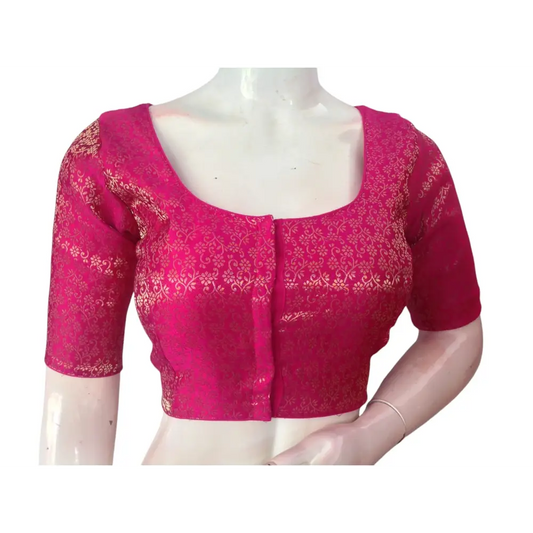 Magenta Magic: Readymade Brocade Silk Saree Blouse - D3blouses