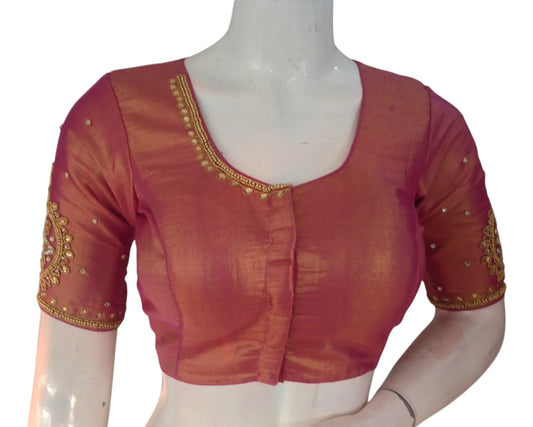 Magenta Pink Color Aari Handwork Wedding Silk Blouse - Bold & Elegant - D3blouses