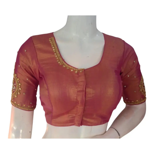 Magenta Pink Color Aari Handwork Wedding Silk Blouse - Bold & Elegant - D3blouses