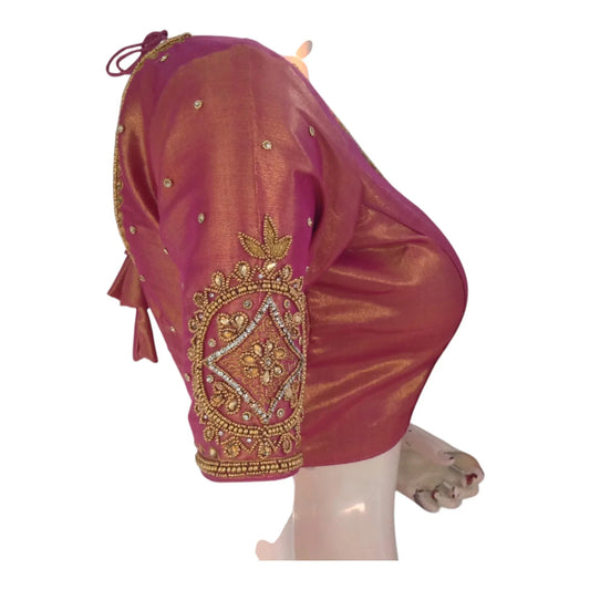 Magenta Pink Color Aari Handwork Wedding Silk Blouse - Bold & Elegant - D3blouses