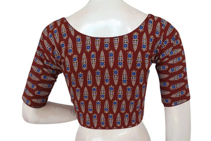 Maroon Color Ajrakh Boat Neck Cotton Readymade Blouse, Indian Designer Wear Online - D3blouses