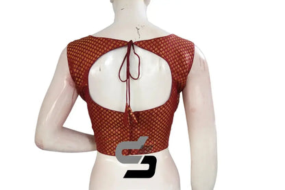 Maroon Color Boat Neck Brocade silk Readymade saree blouse, Indian Readymade blouse, Crop top, - D3blouses