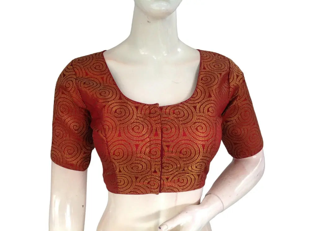 Maroon Color Brocade Readymade Saree Blouse, Indian Traditional Blouse - D3blouses