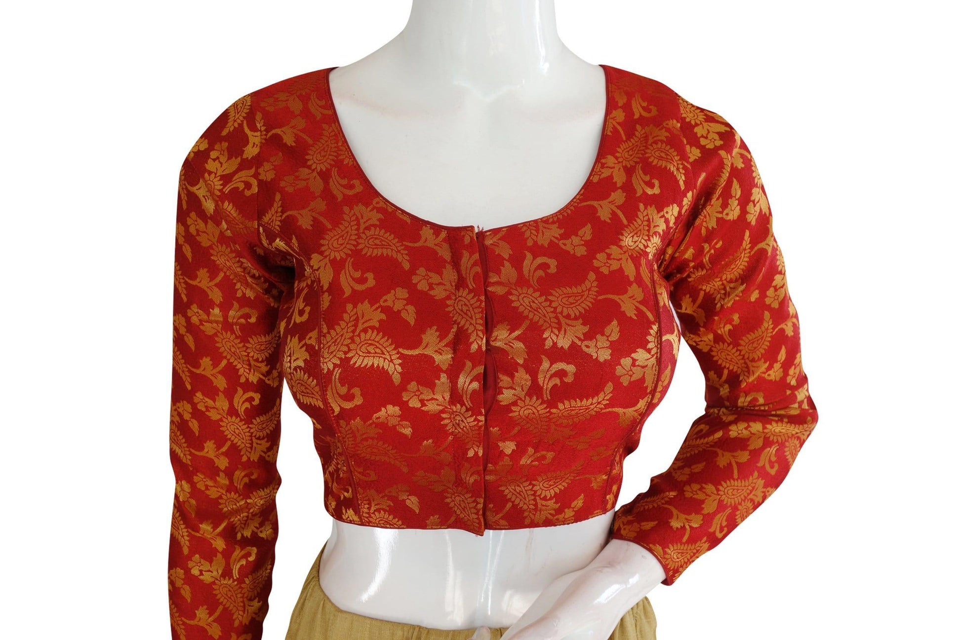 Maroon Color Brocade Silk Designer Readymade Blouse with Full Sleeves - D3blouses