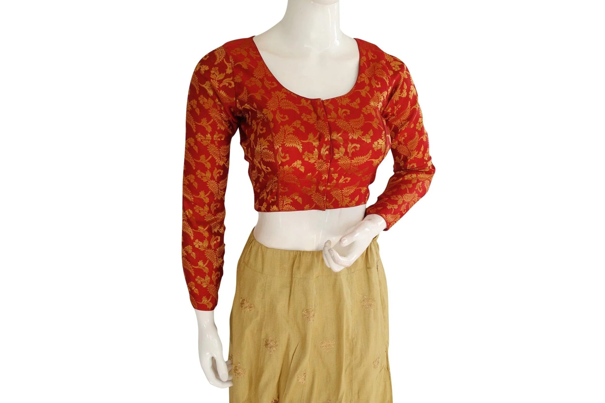 Maroon Color Brocade Silk Designer Readymade Blouse with Full Sleeves - D3blouses