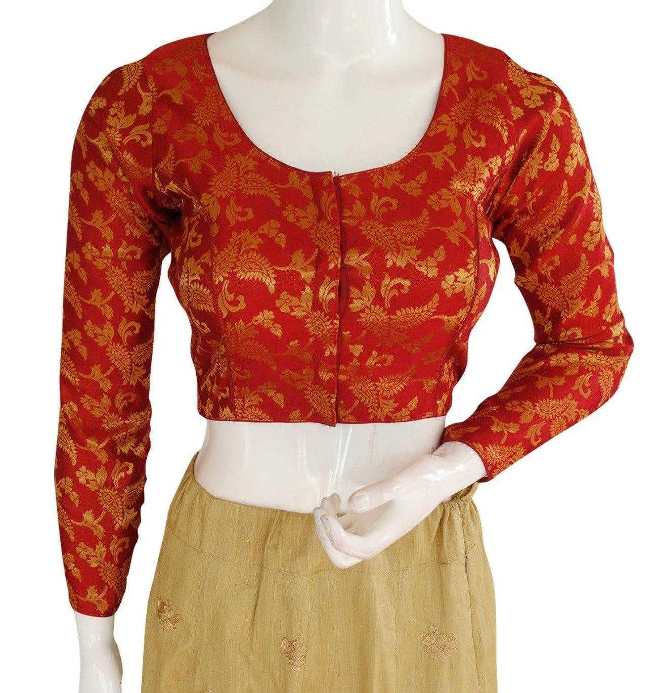 Maroon Color Brocade Silk Designer Readymade Blouse with Full Sleeves - D3blouses