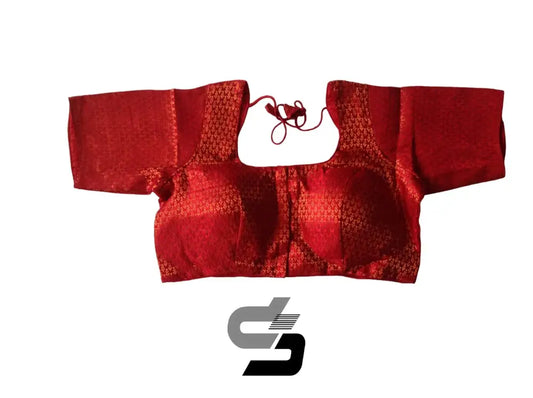 Maroon Color Brocade Silk Readymade Saree Blouses, Indian Plus Size Blouse - D3blouses