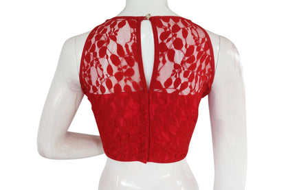 Maroon Color Designer Floral Embossed Net Sleeveless Readymade saree blouse, Indian saree Readymade blouse - D3blouses