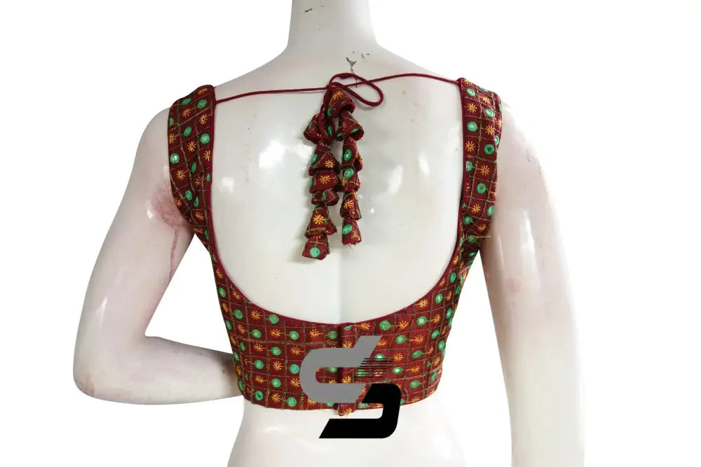 Maroon Color Designer Foil Mirror Embroidery Blouse With Tassels - D3blouses