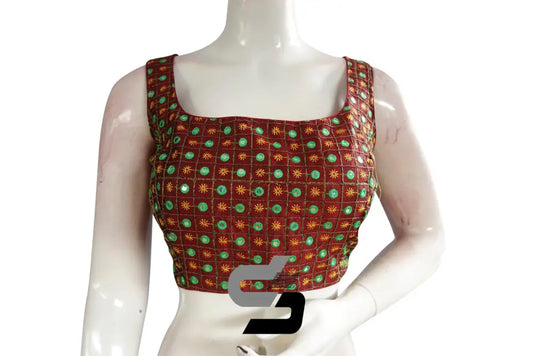 Maroon Color Designer Foil Mirror Embroidery Blouse With Tassels - D3blouses