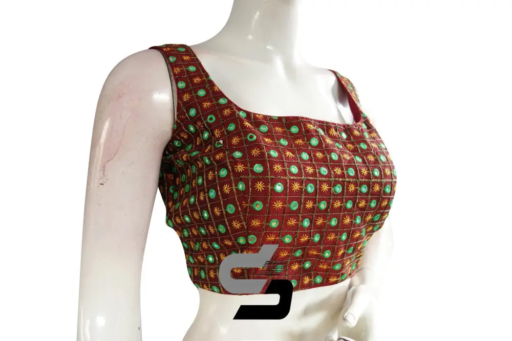 Maroon Color Designer Foil Mirror Embroidery Blouse With Tassels - D3blouses