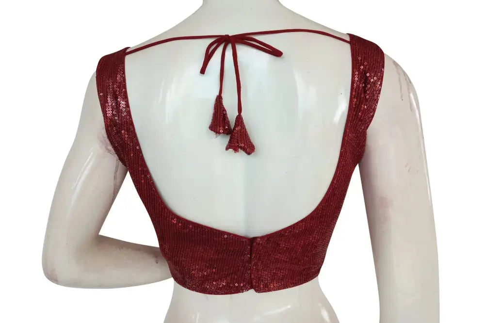 Maroon Color Designer Sequin Georgette Indian Saree Readymade Blouse - D3blouses