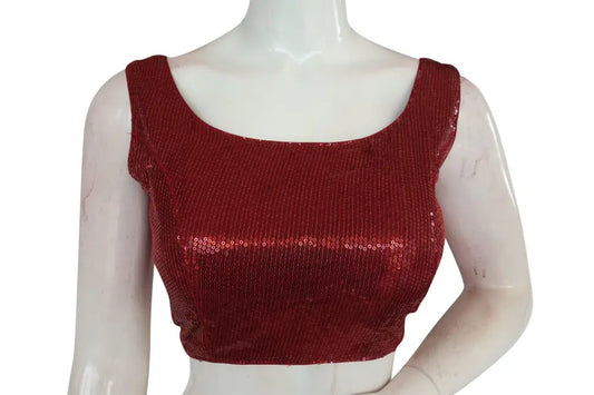 Maroon Color Designer Sequin Georgette Indian Saree Readymade Blouse - D3blouses