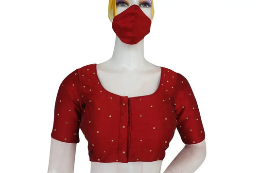 Maroon Color Plain Moti Stone Work Indian Saree Readymade Blouse - D3blouses