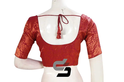 Maroon Color Premium Brocade Silk Readymade Saree Blouse - D3blouses