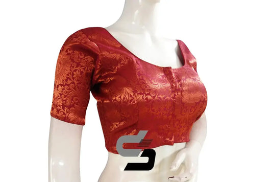 Maroon Color Premium Brocade Silk Readymade Saree Blouse - D3blouses