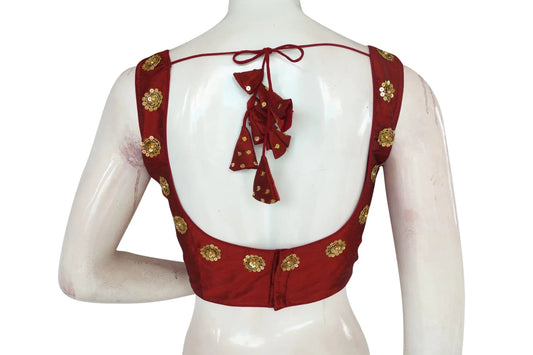 Maroon Color Sequin Embroidery Readymade Saree Blouse - D3blouses