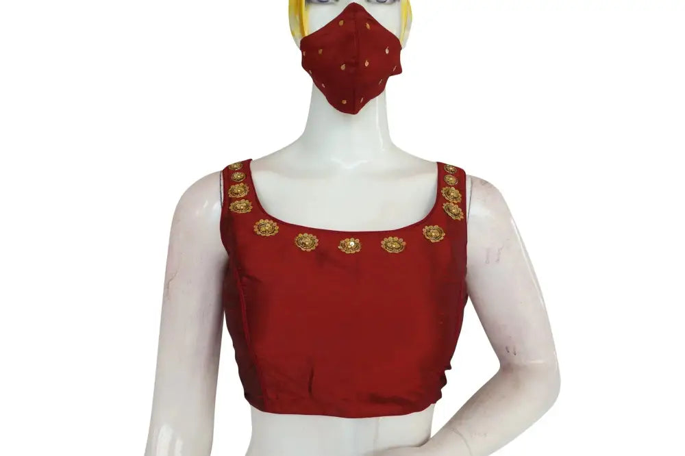 Maroon Color Sequin Embroidery Readymade Saree Blouse - D3blouses