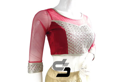 Maroon Color Velvet 3/4th Designer Party Wear Readymade Blouse/ Indian Crop Tops - D3blouses