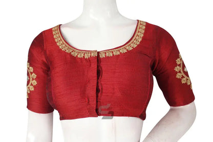 Maroon Embroidered High Neck Saree Blouse - Designe - D3blouses