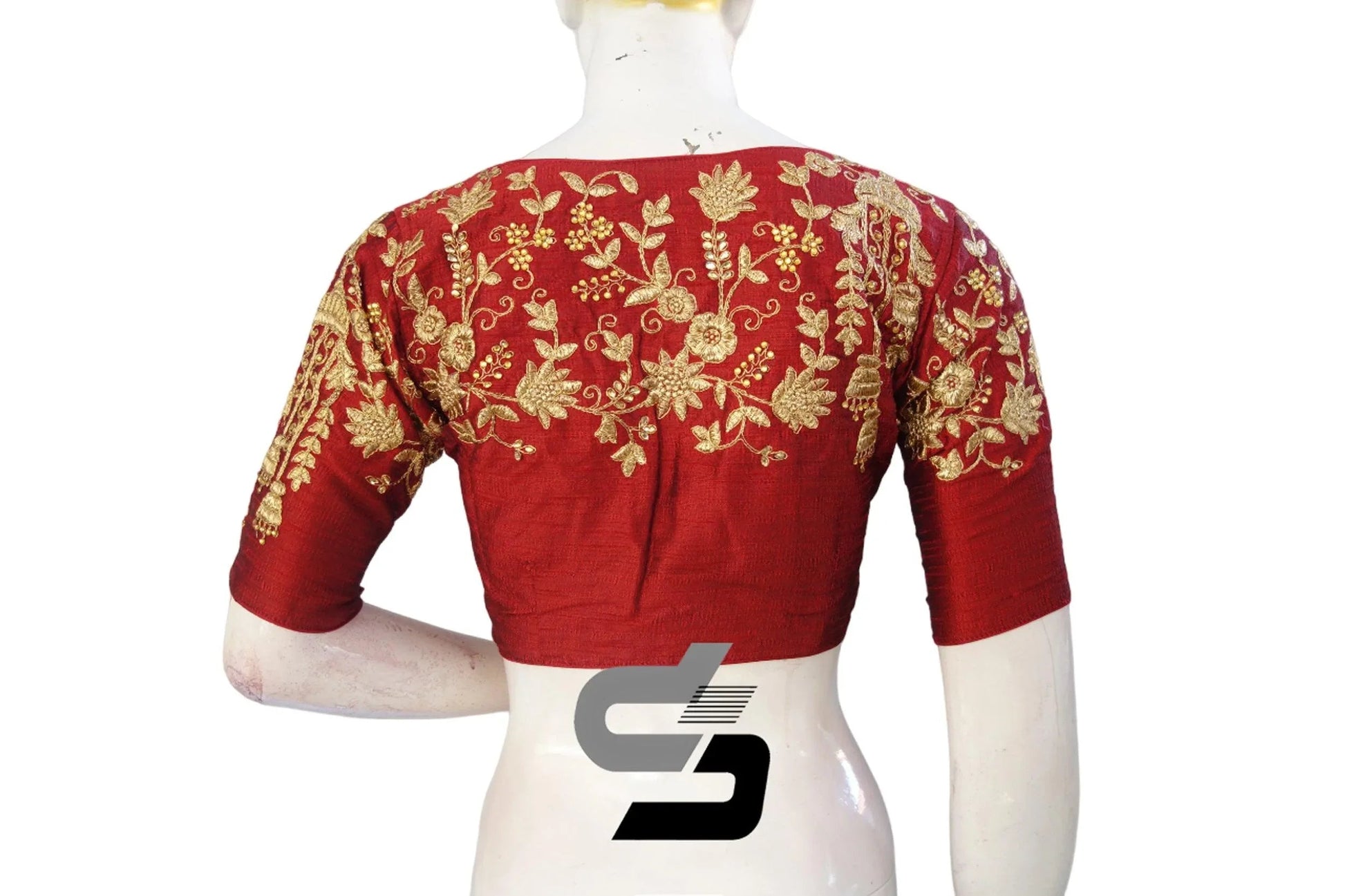 Maroon High Neck Designer Embroidered Saree Blouses: Vibrant Elegance - D3blouses