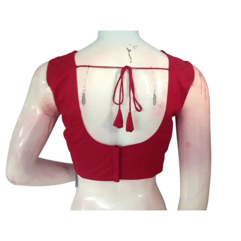 Maroon Magic: A Dazzling Handcrafted Designer Partywear Readymade Saree Blouse - D3blouses