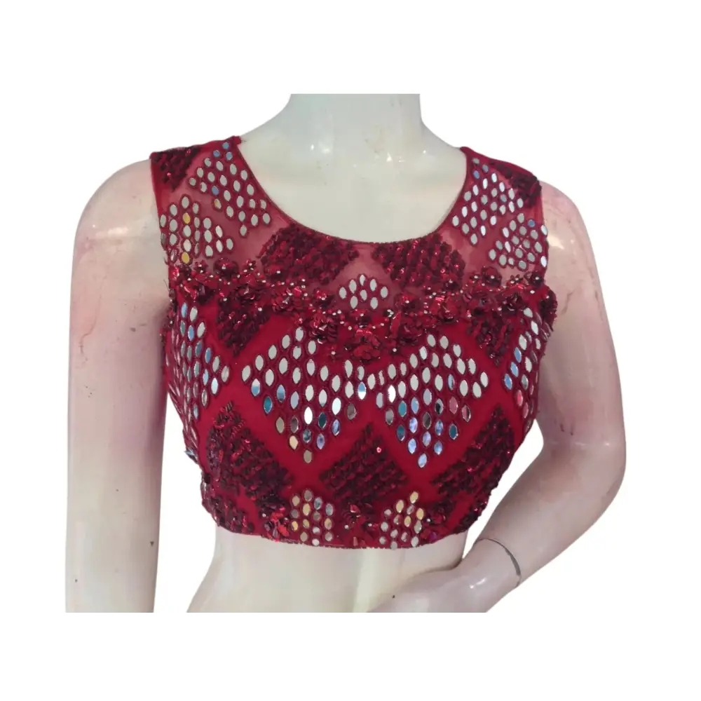 Maroon Magic: A Dazzling Handcrafted Designer Partywear Readymade Saree Blouse - D3blouses