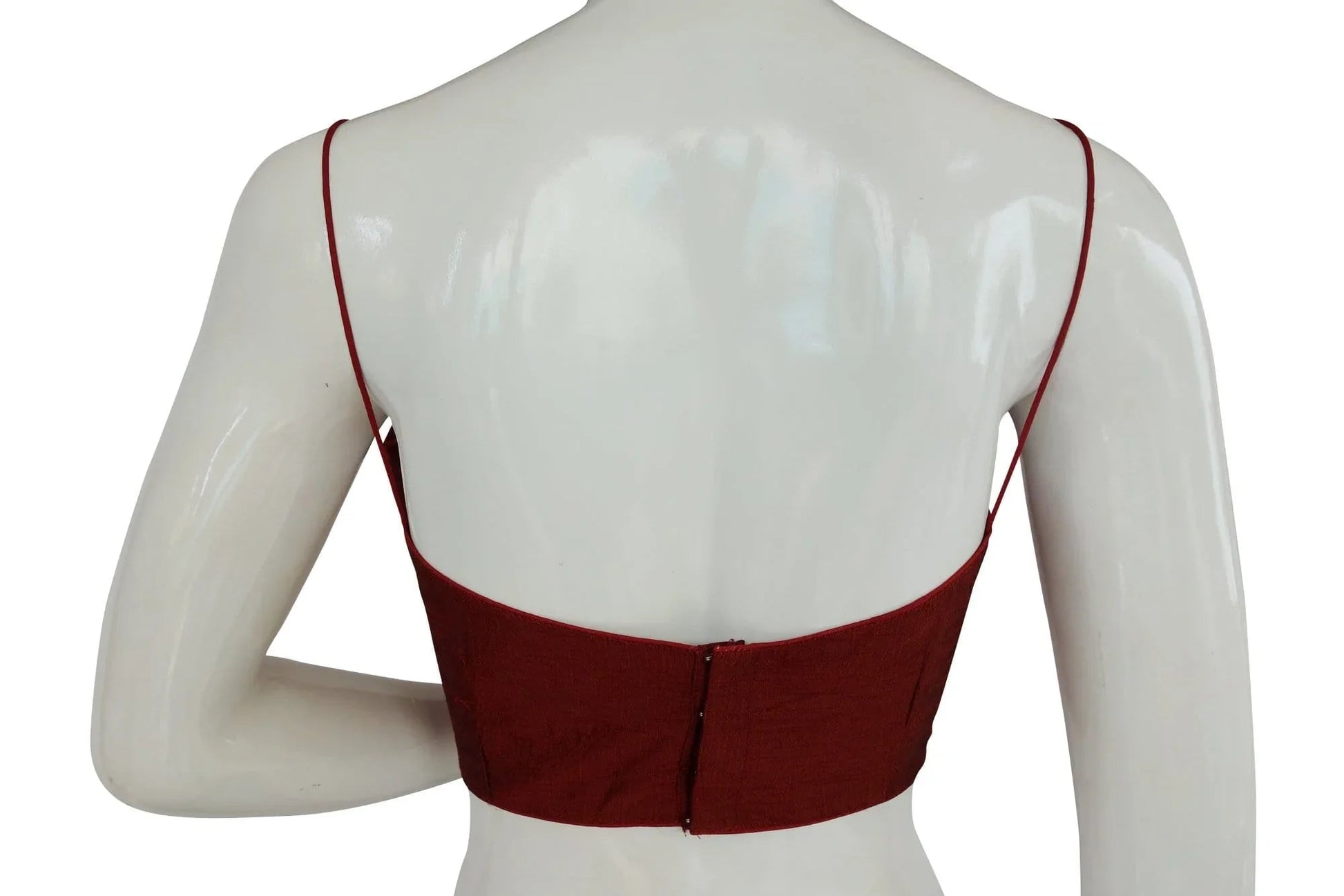 Maroon Marvel, Plain Sleeveless Readymade Saree Blouse with Spaghetti Strap - D3blouses