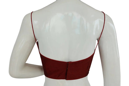 Maroon Marvel, Plain Sleeveless Readymade Saree Blouse with Spaghetti Strap - D3blouses