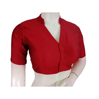 Maroon Semi Raw Silk Saree Blouse – Collar Neck, Stitched & Ready to Wear with Cotton Lining & Padding - D3blouses